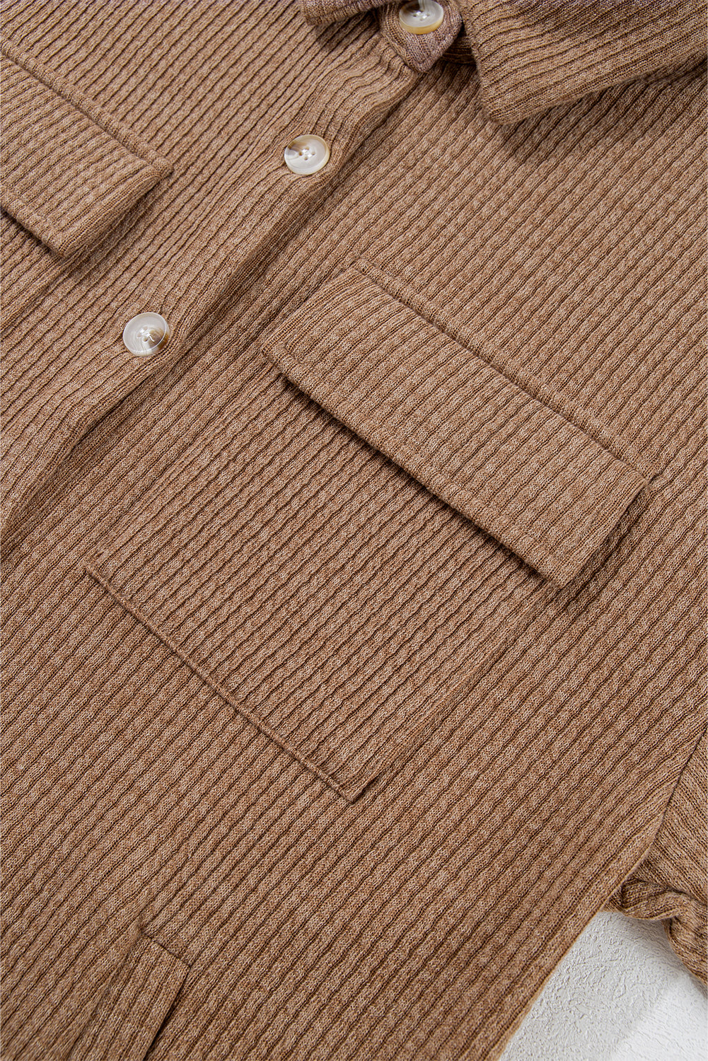 Apricot Solid Color Corduroy Buttoned Long Sleeve Shacket