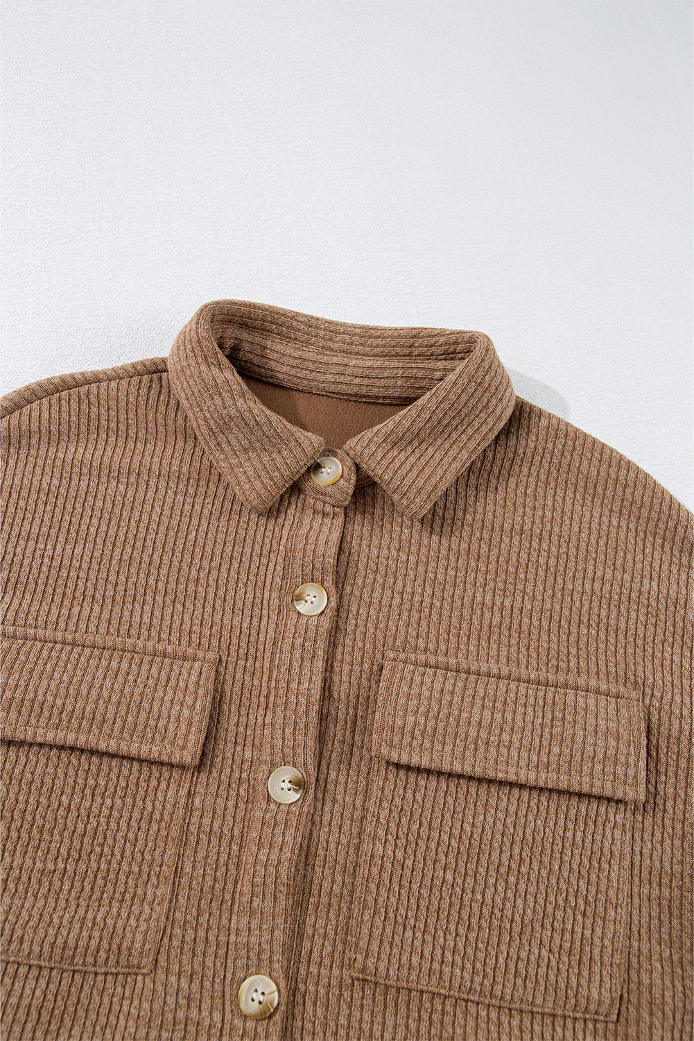 Apricot Solid Color Corduroy Buttoned Long Sleeve Shacket